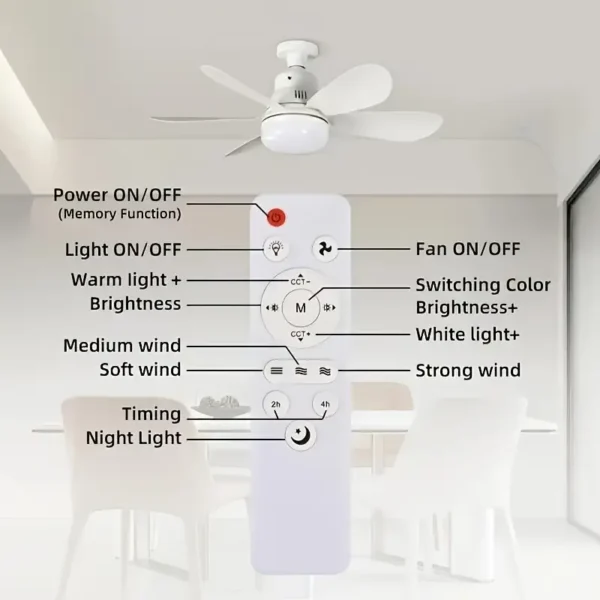Ventilador de Luz Inteligente para Casa com Base de Parafuso E27 - Imagem 5