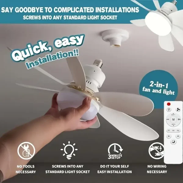 Ventilador de Luz Inteligente para Casa com Base de Parafuso E27 - Imagem 7