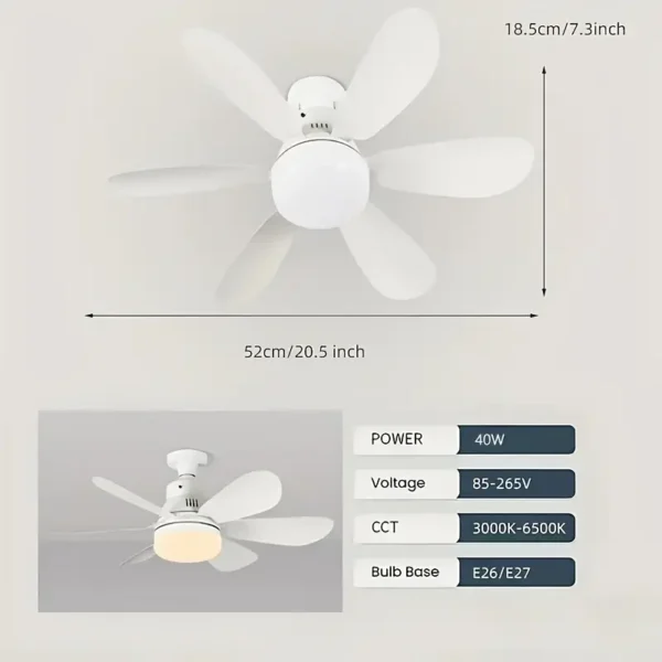 Ventilador de Luz Inteligente para Casa com Base de Parafuso E27 - Imagem 8
